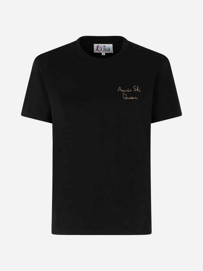 Mc2 Saint Barth T-shirt Da Donna In Cotone Pesante Con Ricamo Aprés Ski Queen