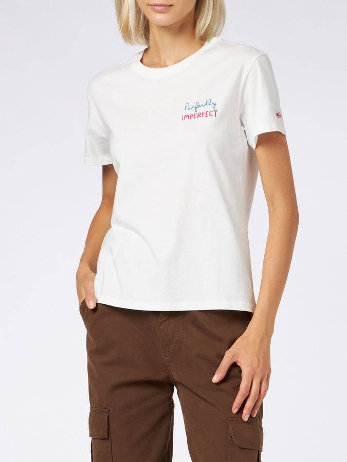 Mc2 Saint Barth T-shirt Da Donna In Cotone Pesante Con Ricamo Perfectly Imperfect