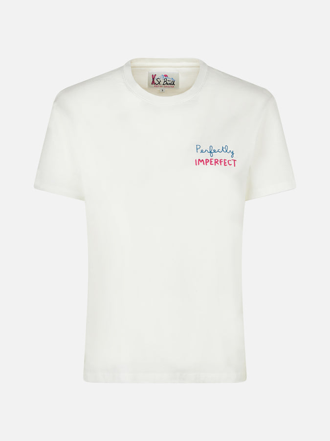 Mc2 Saint Barth T-shirt Da Donna In Cotone Pesante Con Ricamo Perfectly Imperfect