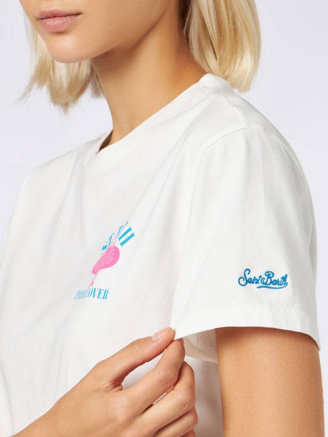 Mc2 Saint Barth T-shirt da donna in cotone pesante con stampa St. Barth padel lover print