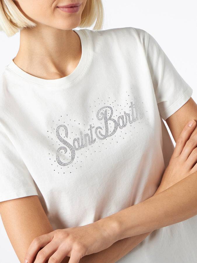 Mc2 Saint Barth T-shirt Da Donna In Cotone Pesante Con Stampa Strass St. Barth
