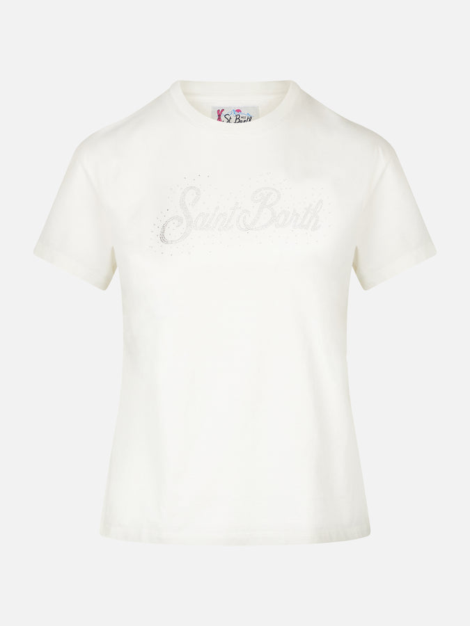 Mc2 Saint Barth T-shirt Da Donna In Cotone Pesante Con Stampa Strass St. Barth