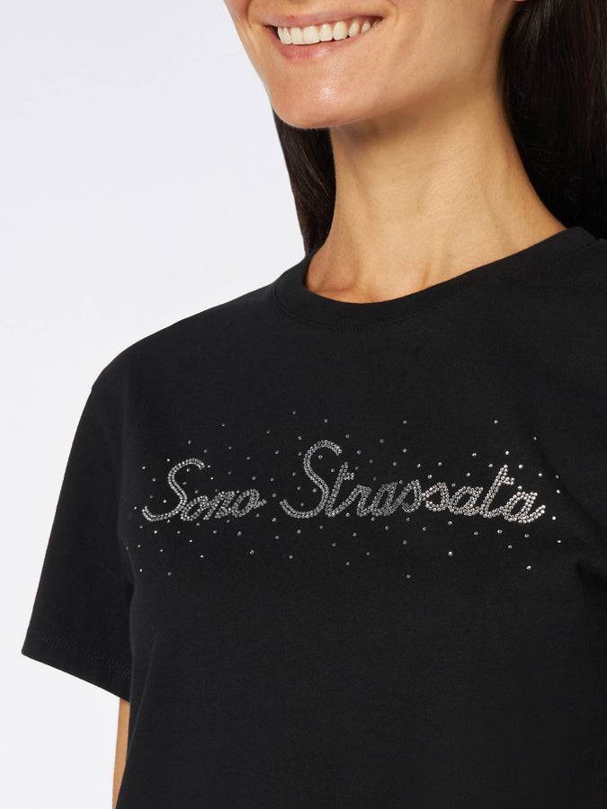 Mc2 Saint Barth T-shirt Da Donna In Cotone Pesante Con Stampa Strass Sono Strassata