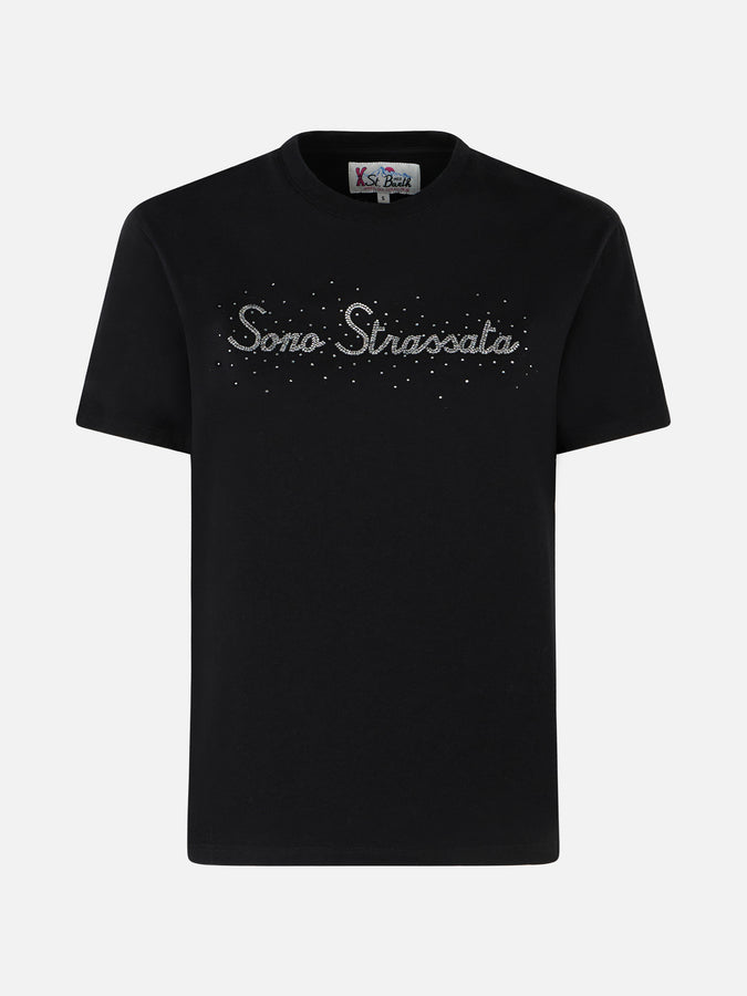 Mc2 Saint Barth T-shirt Da Donna In Cotone Pesante Con Stampa Strass Sono Strassata
