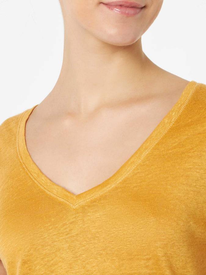 Mc2 Saint Barth T-shirt Da Donna In Lino Color Ocra