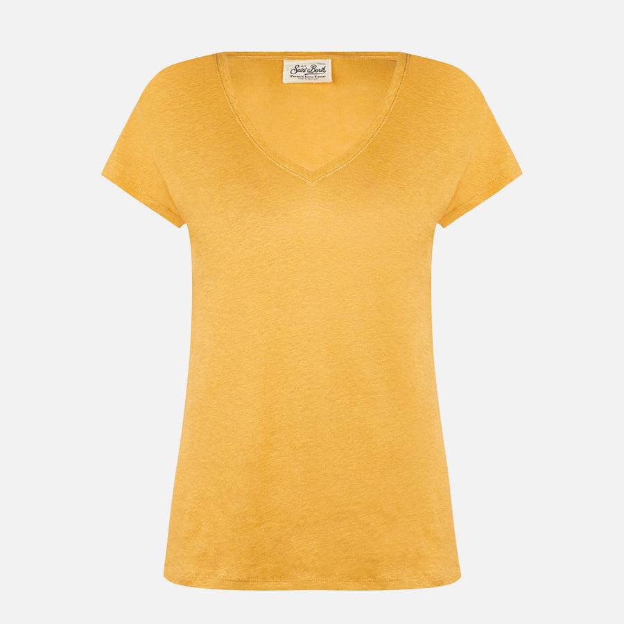 Mc2 Saint Barth T-shirt Da Donna In Lino Color Ocra