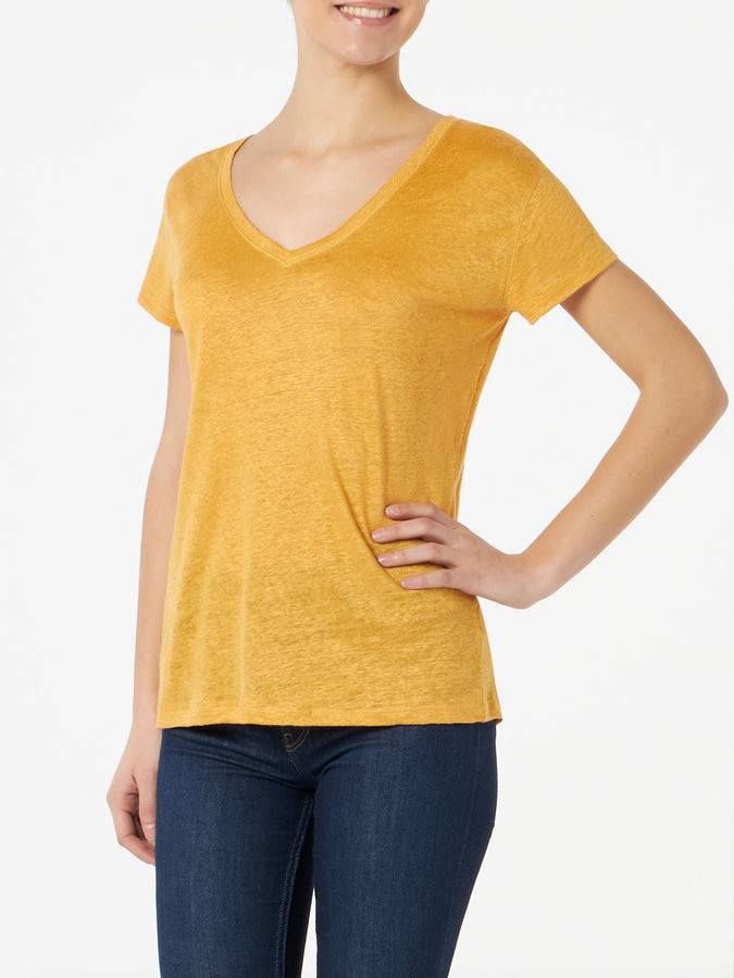 Mc2 Saint Barth T-shirt da donna in lino color ocra
