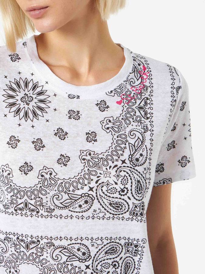 Mc2 Saint Barth T-shirt Da Donna In Lino Con Stampa Bandana