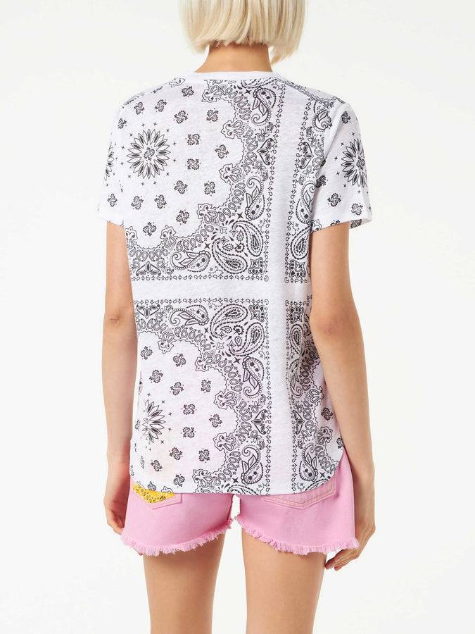 Mc2 Saint Barth T-shirt Da Donna In Lino Con Stampa Bandana