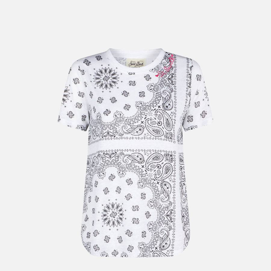 Mc2 Saint Barth T-shirt Da Donna In Lino Con Stampa Bandana