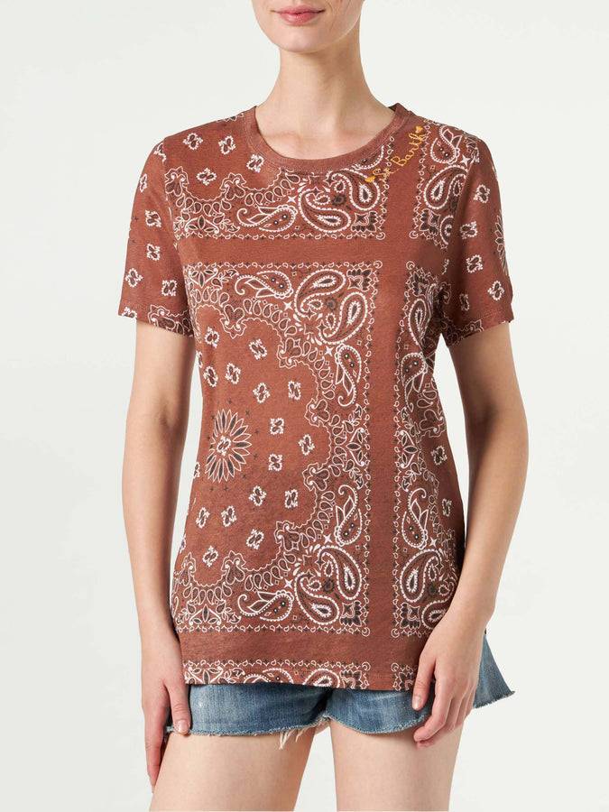 Mc2 Saint Barth T-shirt Da Donna In Lino Con Stampa Bandana