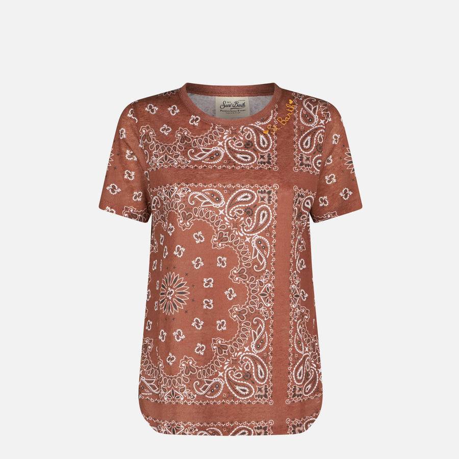 Mc2 Saint Barth T-shirt Da Donna In Lino Con Stampa Bandana