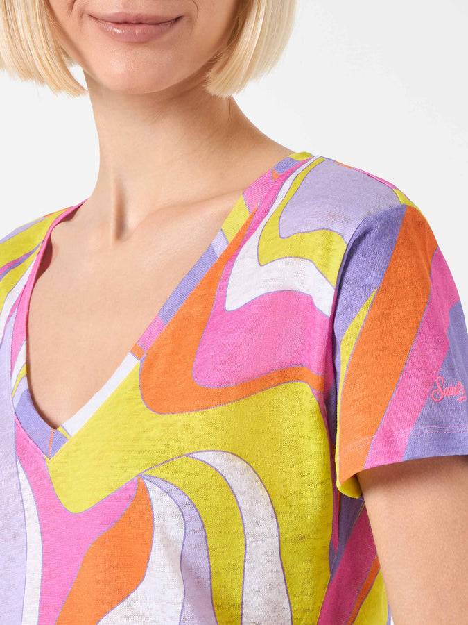 Mc2 Saint Barth T-shirt Da Donna In Lino Con Stampa Onde