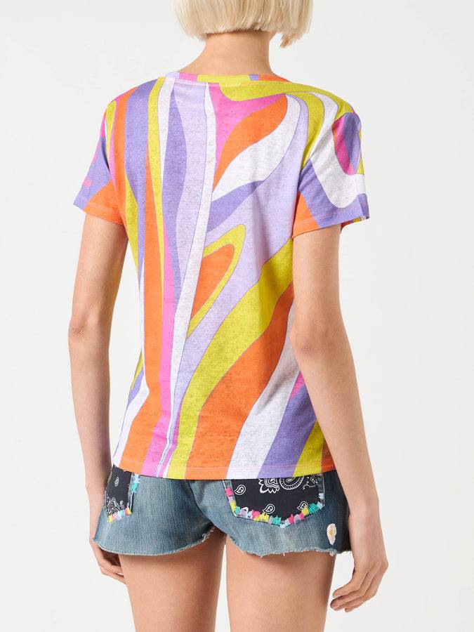 Mc2 Saint Barth T-shirt Da Donna In Lino Con Stampa Onde