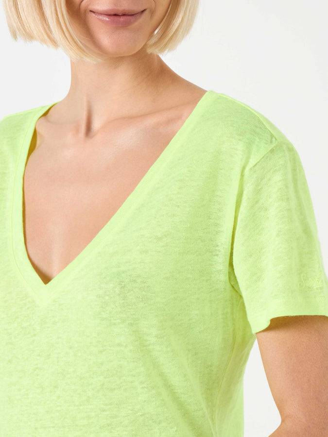 Mc2 Saint Barth T-shirt Da Donna In Lino Giallo Fluo