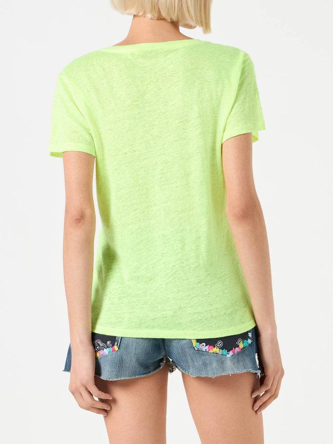 Mc2 Saint Barth T-shirt Da Donna In Lino Giallo Fluo