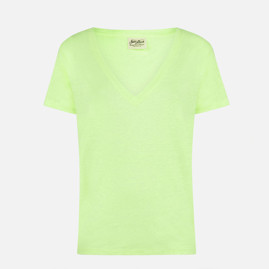 Mc2 Saint Barth T-shirt Da Donna In Lino Giallo Fluo