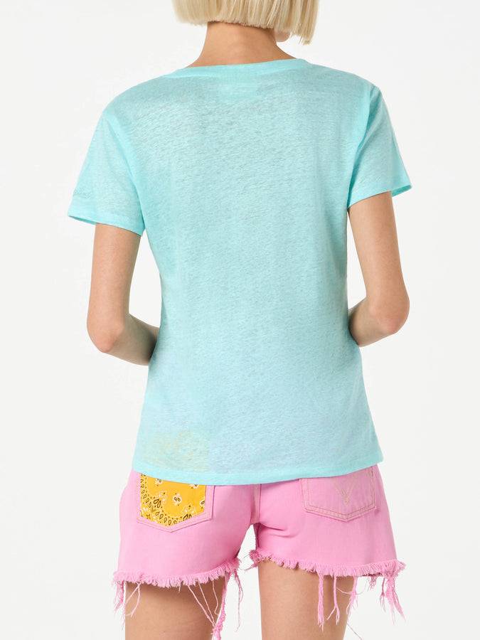 Mc2 Saint Barth T-shirt Da Donna In Lino Verde Acqua