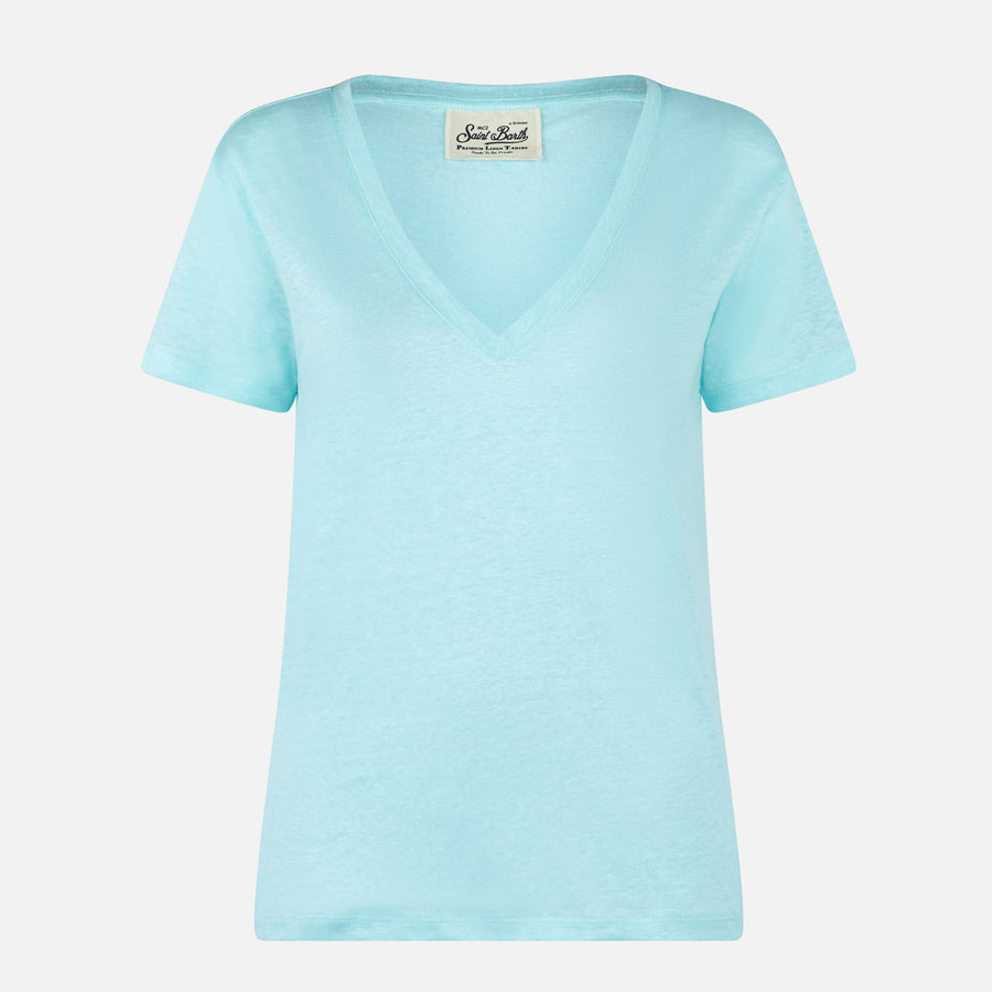 Mc2 Saint Barth T-shirt Da Donna In Lino Verde Acqua