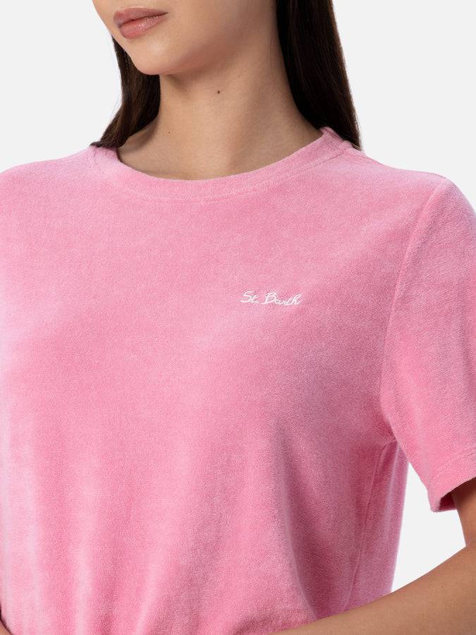 Mc2 Saint Barth T-shirt Da Donna Rosa Girocollo In Spugna Di Cotone Emilie