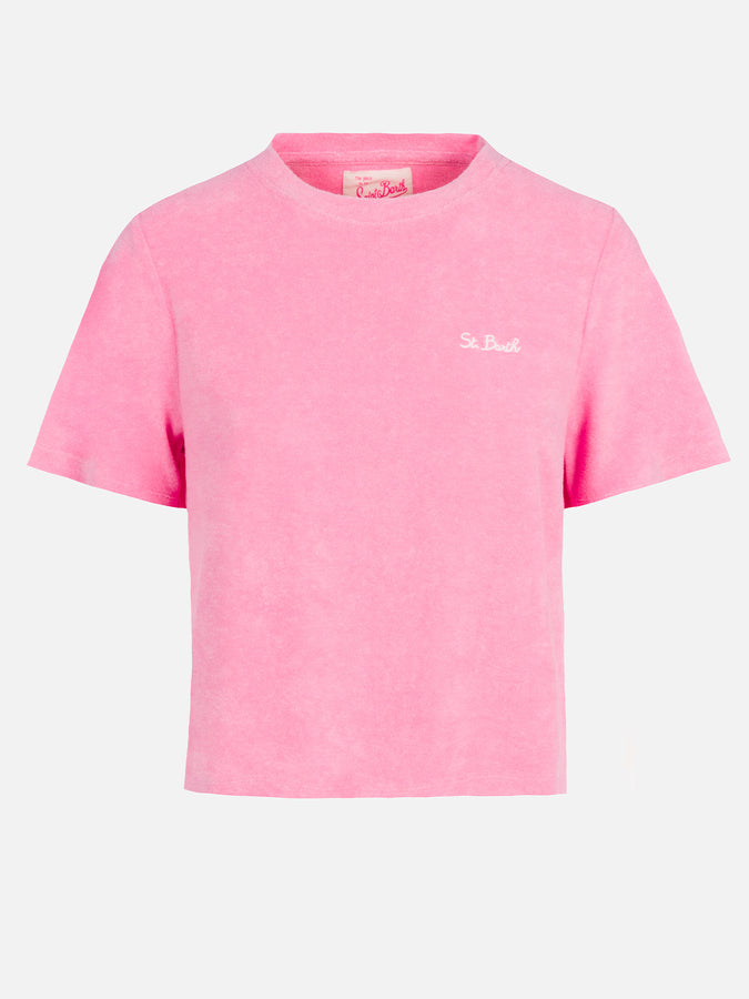Mc2 Saint Barth T-shirt Da Donna Rosa Girocollo In Spugna Di Cotone Emilie