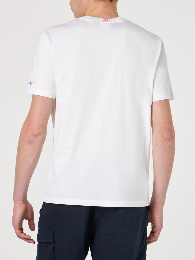 Mc2 Saint Barth T-shirt Da Uomo Bianca In Cotone Con Stampa St. Barth Padel Club