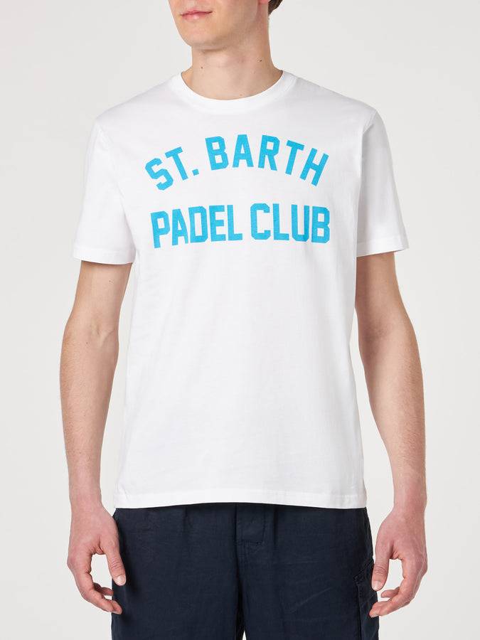 Mc2 Saint Barth T-shirt da uomo bianca in cotone con stampa St. Barth Padel Club