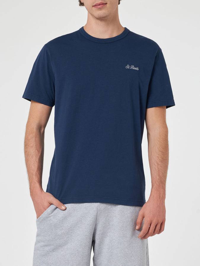 Mc2 Saint Barth T-shirt Da Uomo Blu Dover In Jersey Di Cotone Con Ricamo St. Barth
