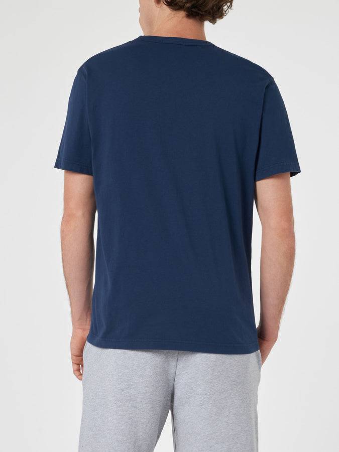 Mc2 Saint Barth T-shirt Da Uomo Blu Dover In Jersey Di Cotone Con Ricamo St. Barth