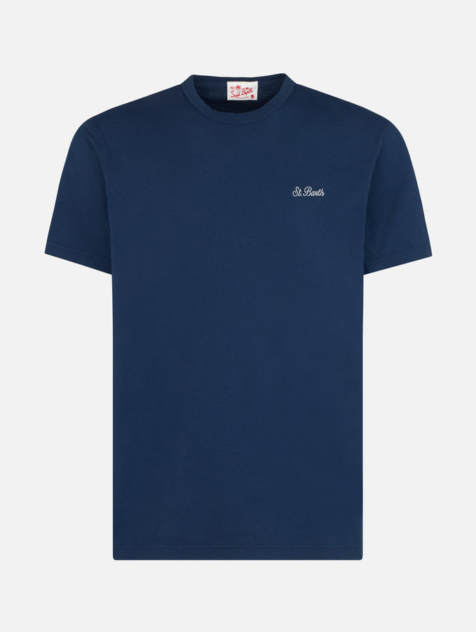 Mc2 Saint Barth T-shirt Da Uomo Blu Dover In Jersey Di Cotone Con Ricamo St. Barth