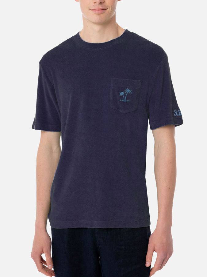 Mc2 Saint Barth T-shirt Da Uomo Blu Navy In Spugna Con Taschino