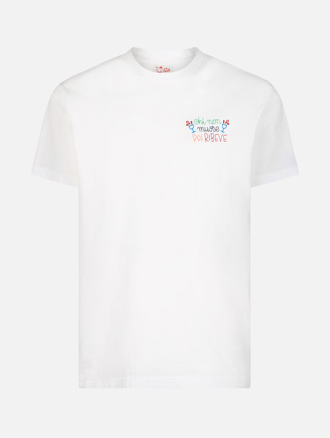 Mc2 Saint Barth T-shirt Da Uomo Classica In Jersey Di Cotone Portofino Con Ricamo Chi Non Muore Poi Ribeve | EDIZIONE SPECIALE INSULTI LUMINOSI