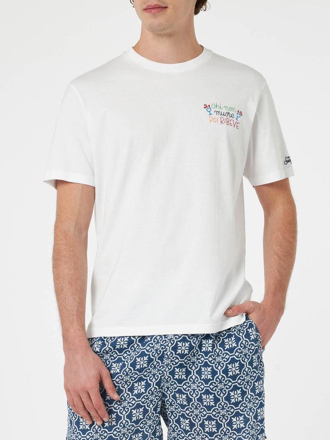Mc2 Saint Barth T-shirt Da Uomo Classica In Jersey Di Cotone Portofino Con Ricamo Chi Non Muore Poi Ribeve | EDIZIONE SPECIALE INSULTI LUMINOSI