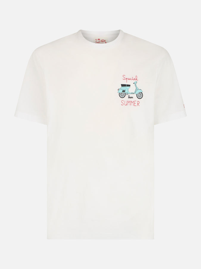 Mc2 Saint Barth T-shirt Da Uomo Con Stampa Piazzata E Ricamo Vespa | EDIZIONE SPECIALE VESPA
