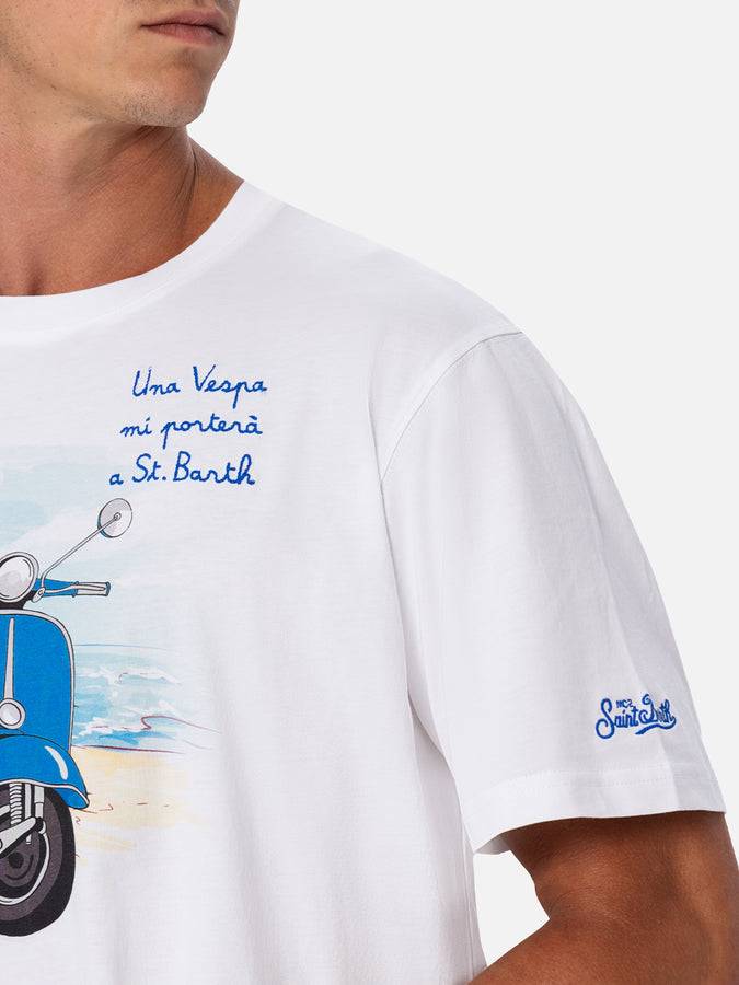 Mc2 Saint Barth T-shirt Da Uomo Con Stampa Piazzata E Ricamo Vespa | EDIZIONE SPECIALE VESPA
