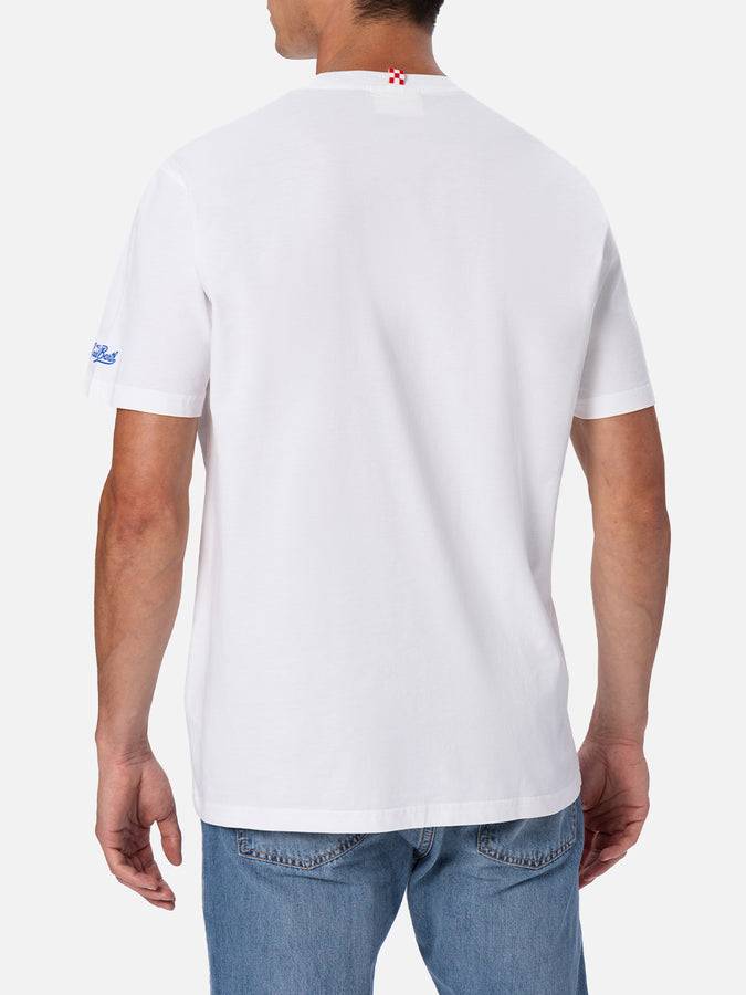 Mc2 Saint Barth T-shirt Da Uomo Con Stampa Piazzata E Ricamo Vespa | EDIZIONE SPECIALE VESPA