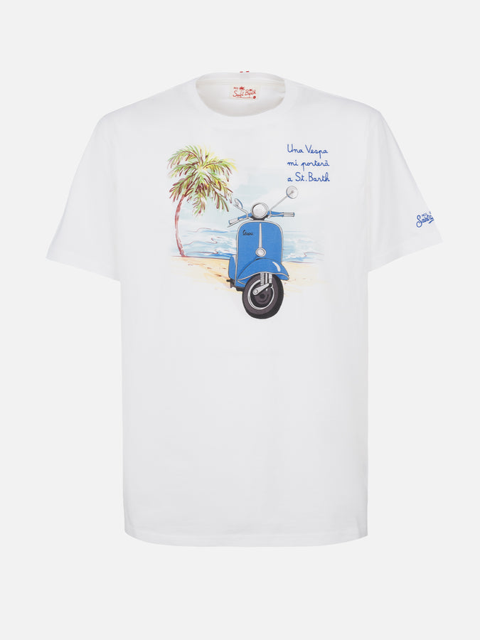 Mc2 Saint Barth T-shirt Da Uomo Con Stampa Piazzata E Ricamo Vespa | EDIZIONE SPECIALE VESPA
