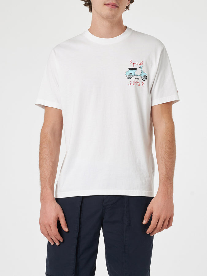 Mc2 Saint Barth T-shirt Da Uomo Con Stampa Piazzata E Ricamo Vespa | EDIZIONE SPECIALE VESPA