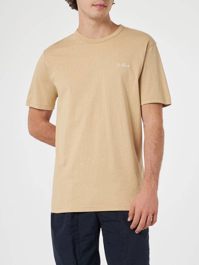 Mc2 Saint Barth T-shirt Da Uomo Dover In Jersey Di Cotone Beige Con Ricamo St. Barth