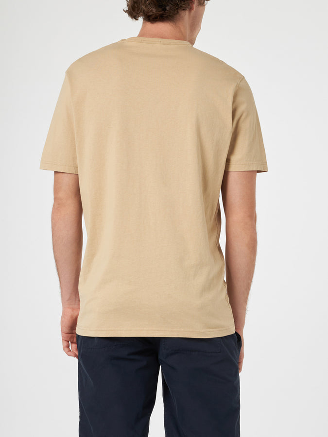 Mc2 Saint Barth T-shirt Da Uomo Dover In Jersey Di Cotone Beige Con Ricamo St. Barth