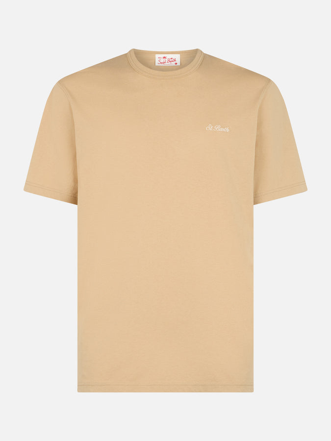 Mc2 Saint Barth T-shirt Da Uomo Dover In Jersey Di Cotone Beige Con Ricamo St. Barth