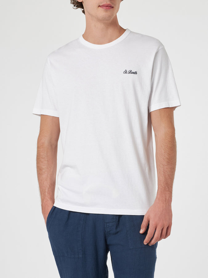 Mc2 Saint Barth T-shirt Da Uomo Dover In Jersey Di Cotone Bianco Con Ricamo St. Barth