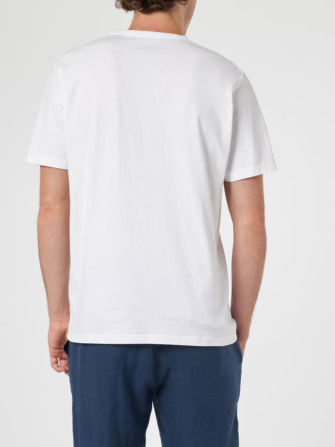 Mc2 Saint Barth T-shirt Da Uomo Dover In Jersey Di Cotone Bianco Con Ricamo St. Barth