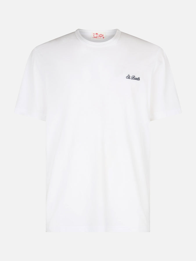 Mc2 Saint Barth T-shirt Da Uomo Dover In Jersey Di Cotone Bianco Con Ricamo St. Barth