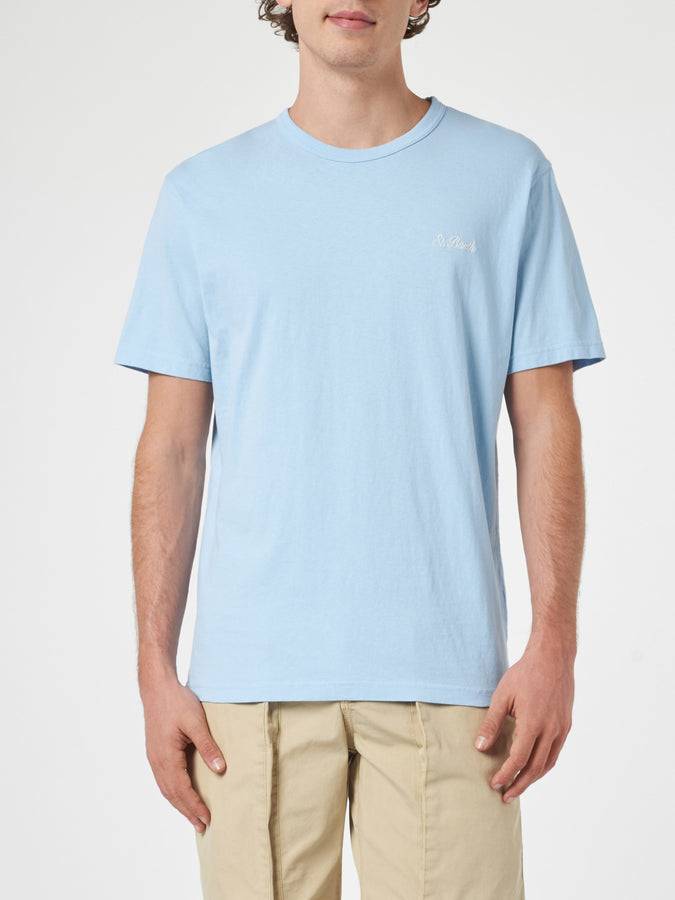 Mc2 Saint Barth T-shirt Da Uomo Dover In Jersey Di Cotone Celeste Con Ricamo St. Barth