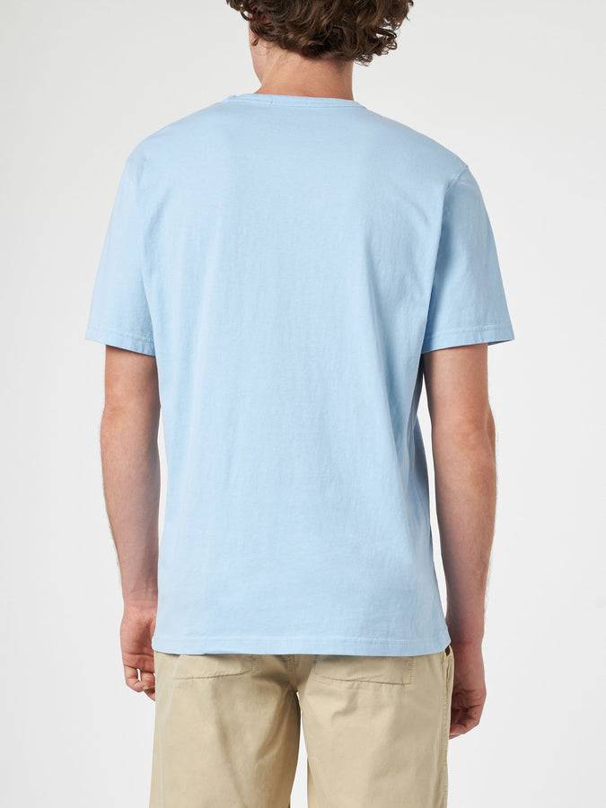 Mc2 Saint Barth T-shirt Da Uomo Dover In Jersey Di Cotone Celeste Con Ricamo St. Barth