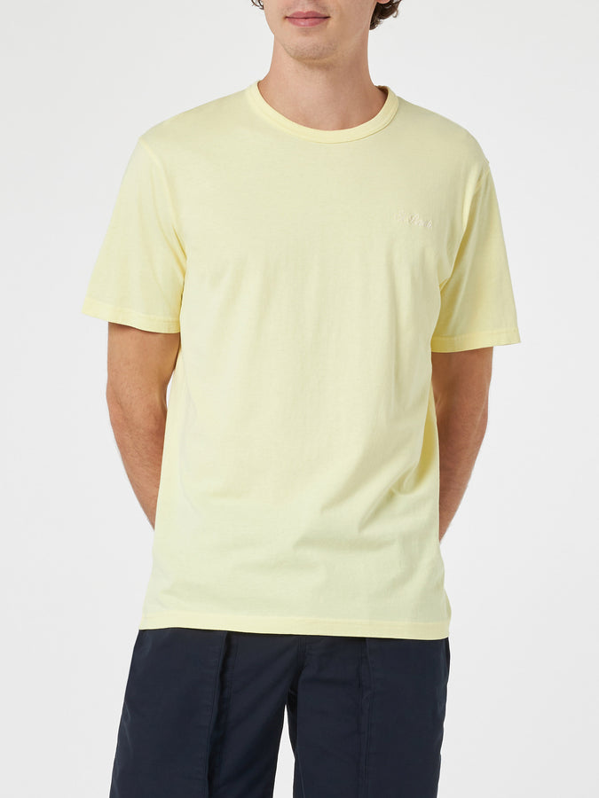Mc2 Saint Barth T-shirt Da Uomo Dover In Jersey Di Cotone Giallo Pallido Con Ricamo St. Barth