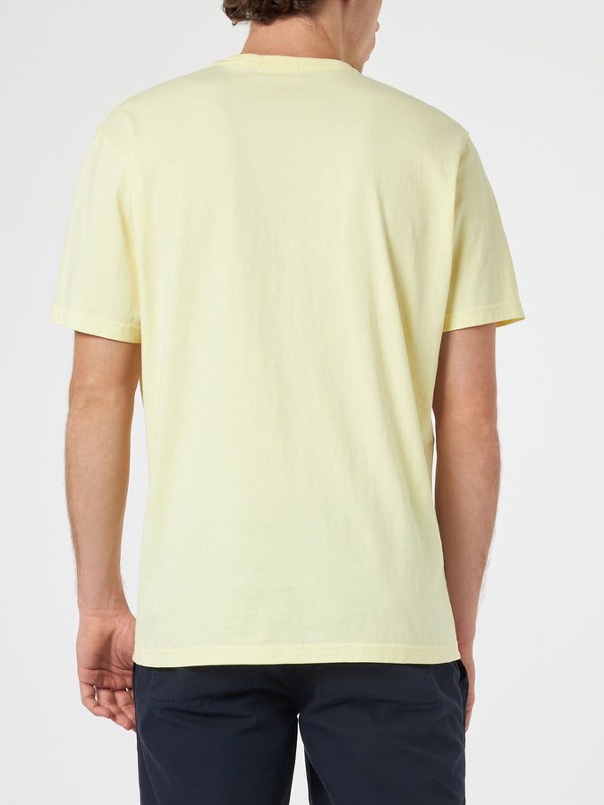 Mc2 Saint Barth T-shirt Da Uomo Dover In Jersey Di Cotone Giallo Pallido Con Ricamo St. Barth