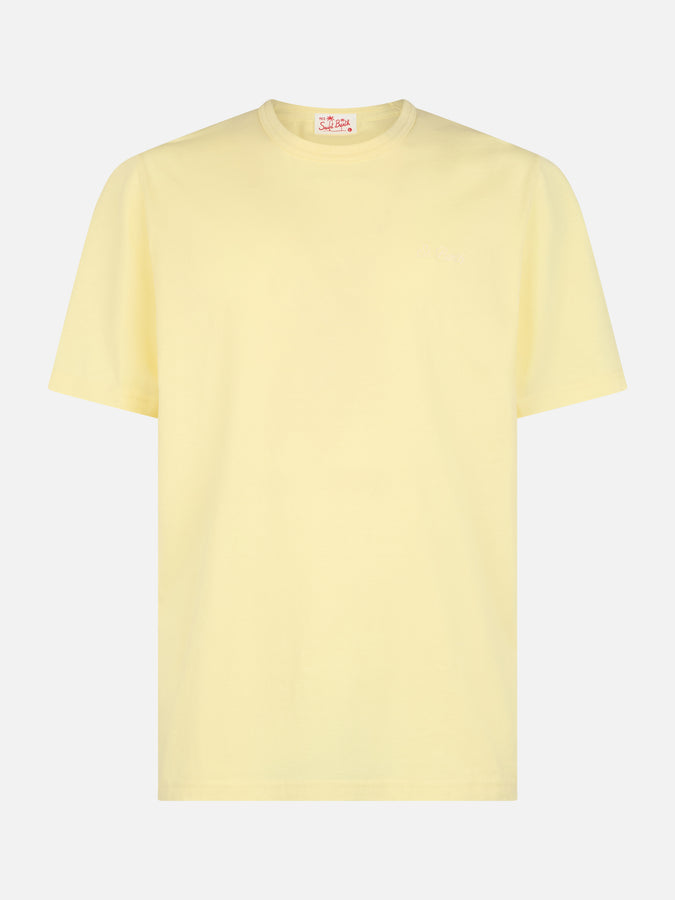 Mc2 Saint Barth T-shirt Da Uomo Dover In Jersey Di Cotone Giallo Pallido Con Ricamo St. Barth