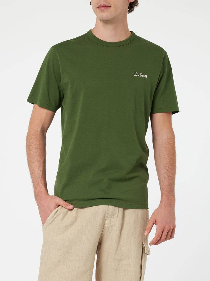 Mc2 Saint Barth T-shirt Da Uomo Dover In Jersey Di Cotone Verde Militare Con Ricamo St. Barth